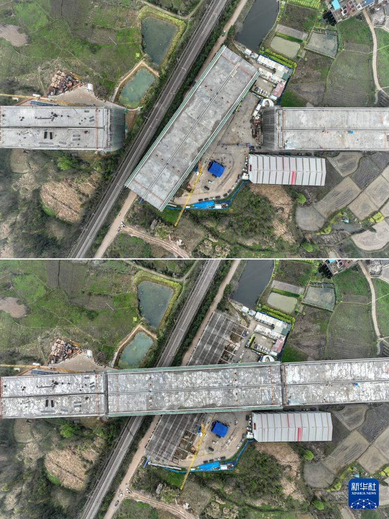 湖北:2.6万吨大桥成功转体