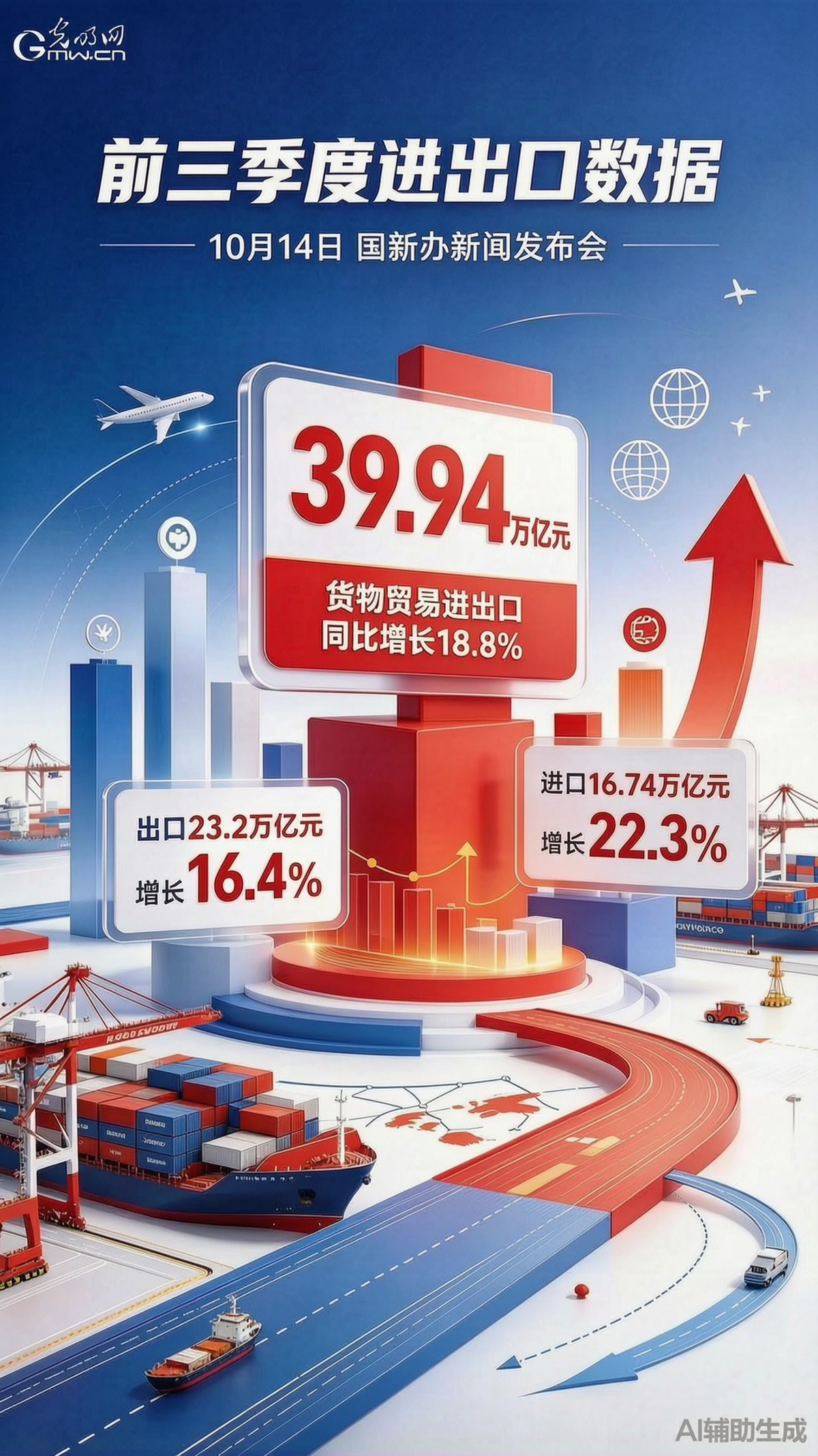 海关总署:前三季度外贸进出口39.94万亿元 同比增长18.8% 海关总署:前三季度外贸进出口39.94万亿元 同比增长18.8%